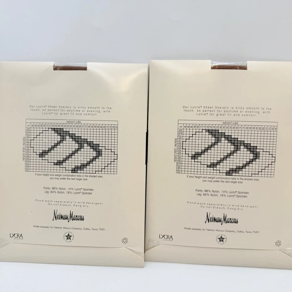 2pk Neiman Marcus Silken Lycra Sheer Control Top Pantyhose Almond Size B 9411